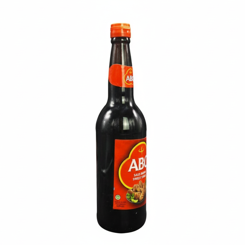 Bottle of Abacca sauce with a red label on a white background