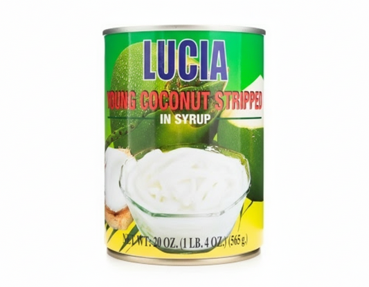 Can of Lucia Young Coconut Stripped in Syrup with brand logo at the bottom