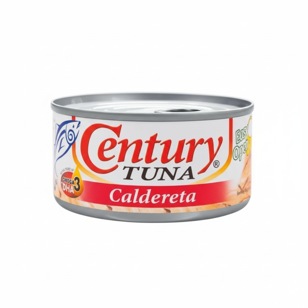 Can of Century Tuna Caldereta on a white background