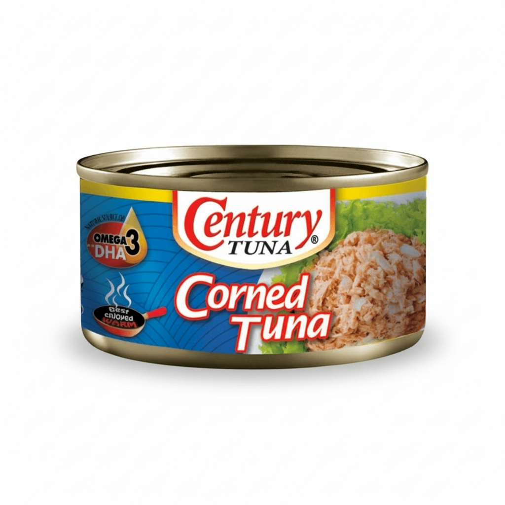 Can of Century Corned Tuna with label on a white background