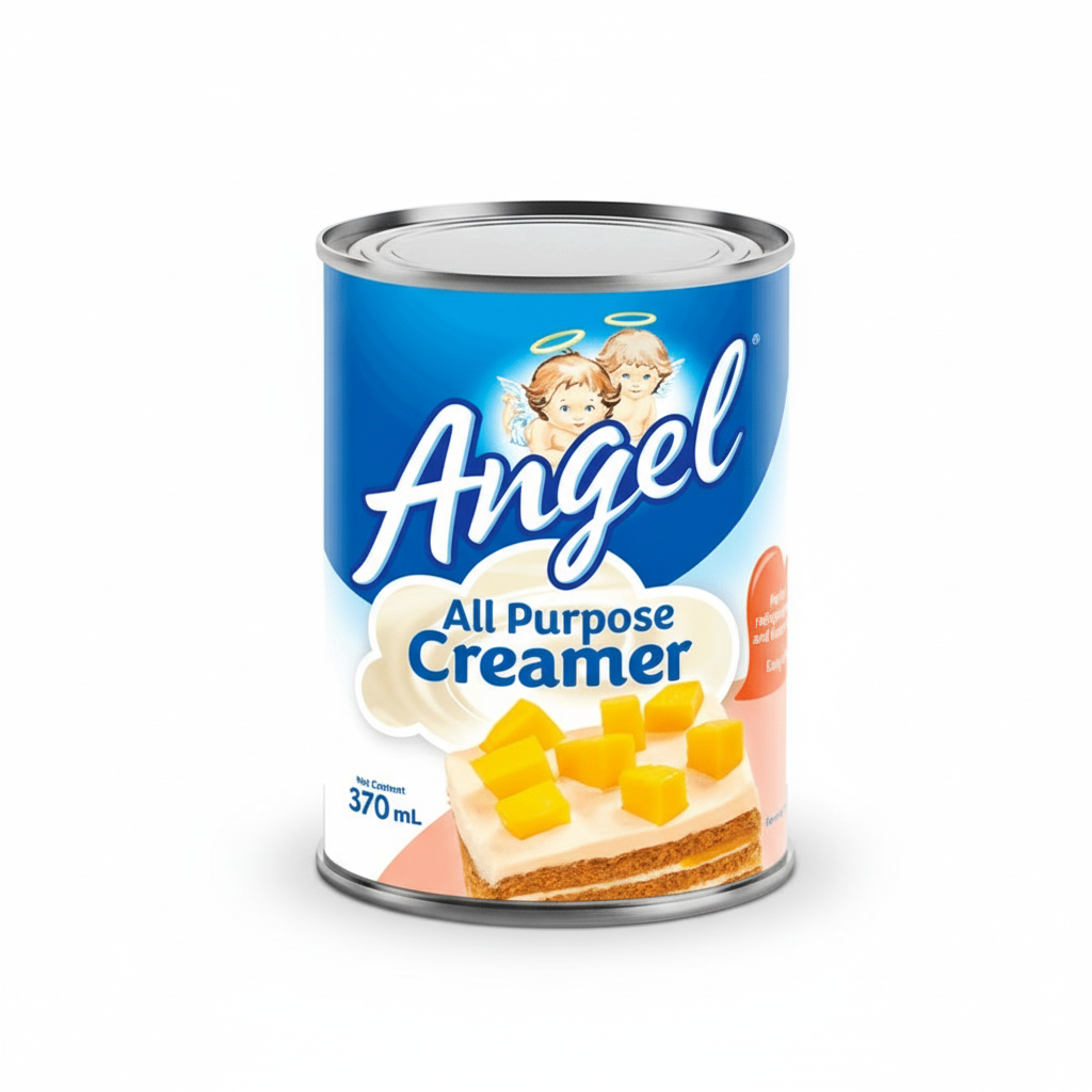 Can of Angel All Purpose Creamer with blue label and white background