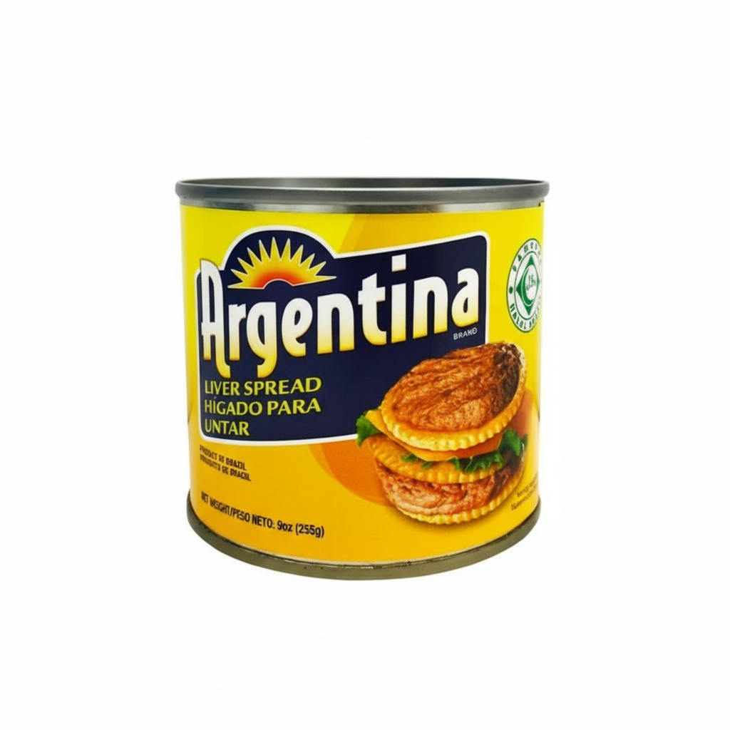 Can of Argentina liver spread on a white background