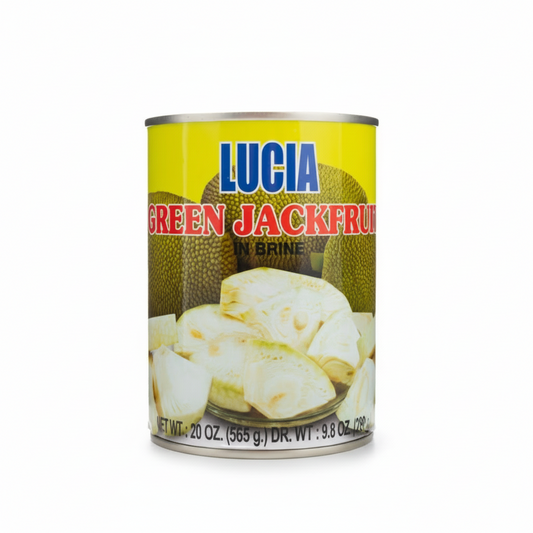 Can of Lucia Green Jackfruit in Brine on a white background