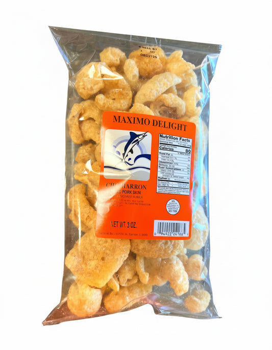 Maximo Delight Chicharrone Pork Skins Salt and Vinegar 3oz Orange