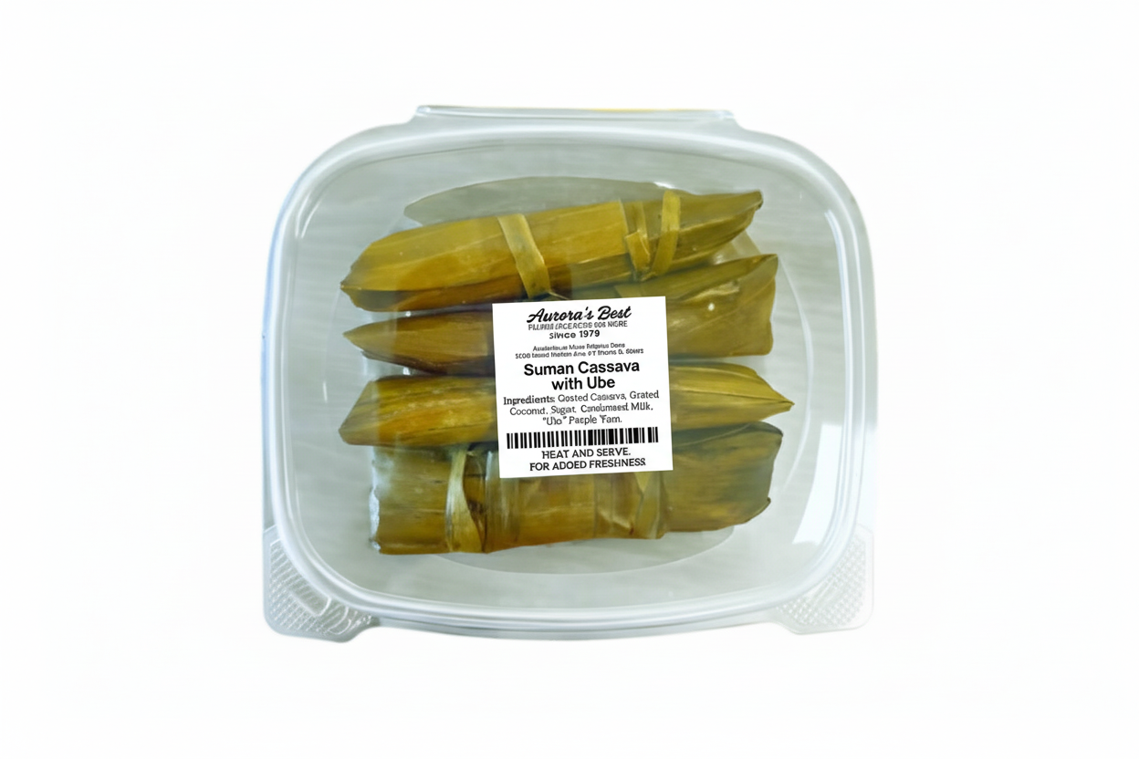 suman with ube inside, labeled 'Aurora's Best'